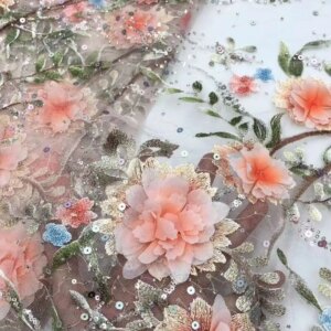 African 3D Flower Lace Fabric 2024 High Quality Lace Beads Material French Nigerian Lace Fabrics For Women Party Wedding