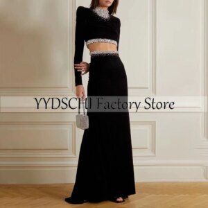 Customized Vintage Beading Evening Dresses Black Luxury A-Line O-Neck Prom Dresses Sexy 2024 Formal for Women vestidos de noche