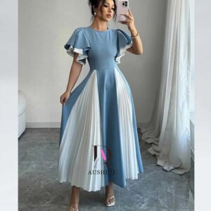 Aushine Customized Birthday Evening Dress Ankle Length Short Sleeves Summer Elegant Wedding Party Gowns For Women Arab 2024