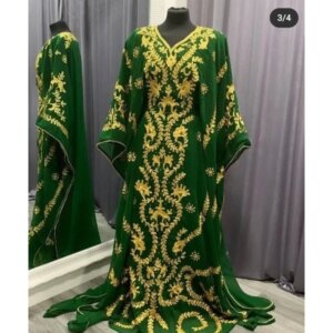 Green Unique Royal African Crystal Work Moroccan Dubai Kaftan Wedding Dress