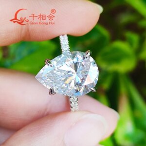6ct 10*14mm pear shape full D vvs white melee moissanite Eternity band ring 925 Sterling Silver Ring Jewelry Engagement Ladies