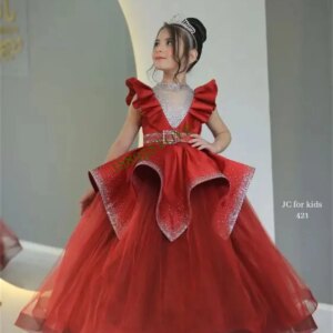 Custom madeFlower Girl Dress Illusion Beading Sparking Beads Stones High-neck Fly-sleeve Ball Gown Maxi Skirt for Toddler 1-14T