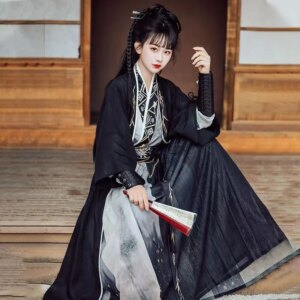 Hanfu suit, Chinese style, Tang Song style, gradient color embroidered large sleeved shirt, retro fairy costume