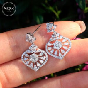 Aazuo 18K Solid White Gold Real Natrual Diamonds 2.0ct Fairy Heart Stud Earring Gifted For Women Advanced Wedding Party Au750