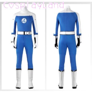 New Movie Fantastic Cos 4 Cosplay Costume Blue Jumpsuit Fullset Superhero Zentai Halloween Party Human Torch Jumpsuit Cosplay