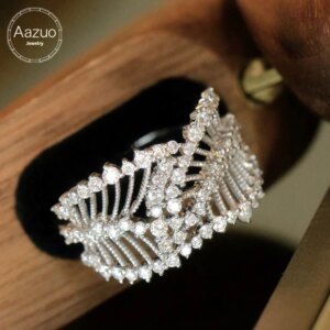 Aazuo Luxury Jewelry 18K Solid White Gold Real Natural Diamonds 0.65ct Double Leaf Ring Gift for Woman Engagement Party Au750