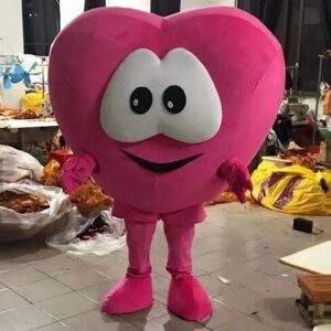 Christmas Adult Pink Heart Mascot Costume Cartoon Doll Cosplay Costume Mardi Gras Fancy Dress Valentine’s Day Confession Props