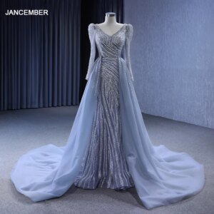Romantic Popular Design 2 in 1 Detachable Evening Dress A-line Full Sleeves Sequins Lace Up فستان سهرةRSM222119