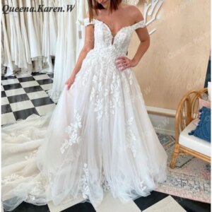 Elegant princess Wedding Dress off shoulder lace applique bride dress robe de mariee A line Wedding Bridal Gown