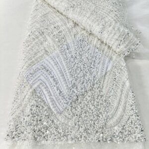 2025 New African French Nigerian Lace Fabric With Beads Sequins Mesh for Embroidery Wedding Party Bride Sewing Dress