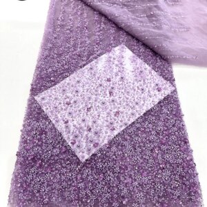 5 Yards Luxury French Mesh Embroidery Sequin Beaded Lace Fabric Africa Nigeria 2025 French Tulle Beaded Lace Wedding Dress