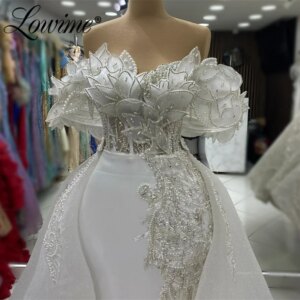 Aso Ebi Ivory White Off The Shoulder Prom Dresses Party Engagement Gowns Crystals Pearl Mermaid Second Reception Evening Dresses