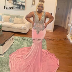 Sliver Rhinestones Mermaid Long Prom Dresses For Black Girls White Sleeveless Crystal Beading Formal Birthday Party Dress