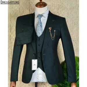 Blackish Green Men Business Formal Occasion Tuxedos Grooms Wedding Party Prom Male Suit 3 Piece Set Blazer Vest Pants