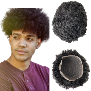 Indian Virgin Human Hair Replacement 1b30 Grey,12mm Curly Wave Toupee 8×10 Full Lace Unit for Old Black Men