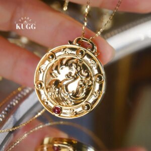 KUGG 100% 18K Yellow Gold Necklace the Eight Diagrams Phoenix Religious Medals Necklace for Women High Gemstone Jewelry