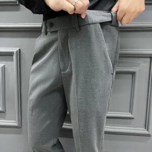 Solid Color Business Casual Straight-leg Men’s Trousers, Formal Slim-fit Suit Trousers, Waistband Can Stretch.