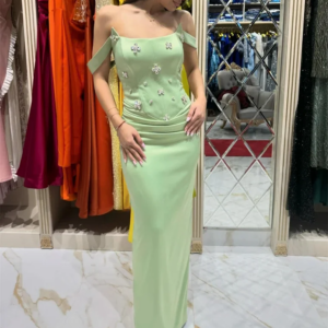 Jiayigong   Sexy Casual  Satin Rhinestone Evening Sheath Off-the-shoulder Bespoke Occasion Gown Long Dresses