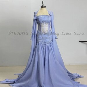 Exquisite EVening Dresses Real Photos Sweep Train High Quality Memraid Floor Length Long Tails Beading Female Gowns Classic