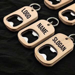 【Bulk】Custom Logo Name Stainless Steel Woodiness Beer Bottle Opener Keybuckle Wooden Artsand Crafts Keychain Carving Present