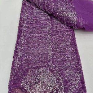 African Lace Fabric 5 Yards 2024 High Quality With Beads Groom Embroidered French Nigerian Sequins Lace Fabric For Dress A385-1