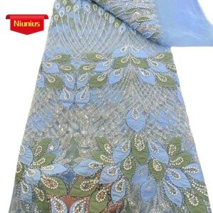 2025Latest Superior Quality Delicate Elegant Austria Soft Mesh Sequin lace with Stones Fabric For Party Evening Dress NN_8526
