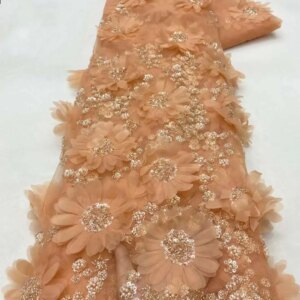 African Lace Fabric 2024 High Quality French 3D Flower Sequins Embroidery Beads Tulle Lace Fabric For Party Dress XZ
