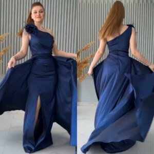 Customized Ball Satin Feather Flower Clubbing A-line One-shoulder Bespoke Occasion Gown Midi es