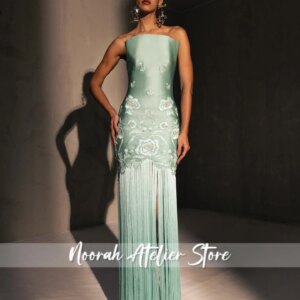 Customized Light blue Strapless Embroidery Flower Luxury women’s Evening Dresses 2025 Dubai Tassel Formal Dress Prom gown