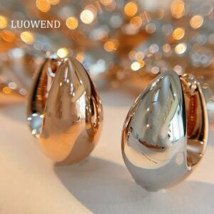 LUOWEND 100% 18K White+Rose Gold Earrings Fashion INS Style U-Shape Design Hoop Earrings for Women High Party Jewelry