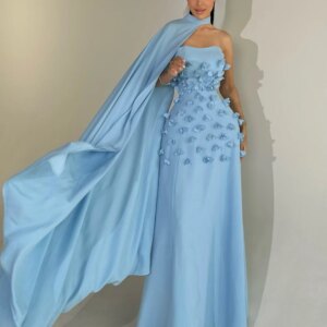 Epoch Long Evening Dresses فساتين مناسبة رسمية Elegant 3d Handmade Appliques Strapless Blue Dress Cocktail Party Prom Gowns