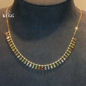 KUGG 100% 18K Yellow Gold Necklace Romantic Rainbow Design Shiny Diamond Natural Color Sapphire Necklace High Women’s Jewelry