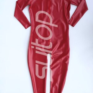 Suitop Latex Rubber jumpsuit in Metallic Red color front zip to crotch