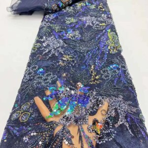 African Beaded Groom Lace Fabric 2025 High Quality French Mesh Lace Fabric Sequins Nigerian Lace Fabrics For Wedding Dress Sew