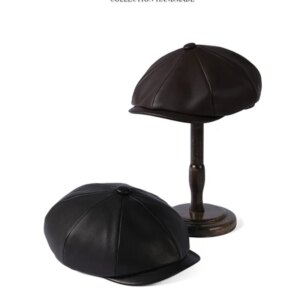 New delicate soft waxy leather newspaper boy hat elegant fashion cap