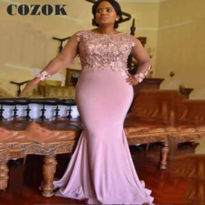 Sexy Plus Size Mermaid Appliques Arabic Mother Of The Bride Dress Long Sleeves Gowns Tailleur Mere De La Mariée Custom BW07