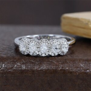 JY Jewelry 3*2mm Oval Five Stone Diamond Ring Lab Grown Certified Diamond Oval Halo Diamond Ring 14K White Gold Eternity Band