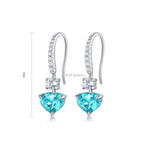Ruif 925 Sterling Silver Sweet Heart Lab Grown Paraiba Earrings for Women Fine Jewelry Girls Gifts