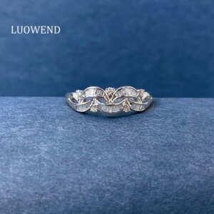 LUOWEND 100% 18K White Gold Rings Romantic Vine Design 0.17carat Real Natural Diamond Engagement Ring for Women Wedding Jewelry