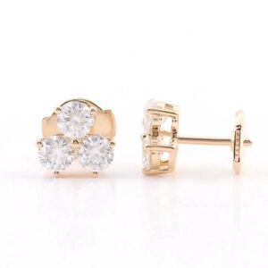 Provence 18K Three Stone Moissanite Earrings for Women Round Cut 1.2CT D Color Sparkling Luxury Fine Jewelry Custom Earrings