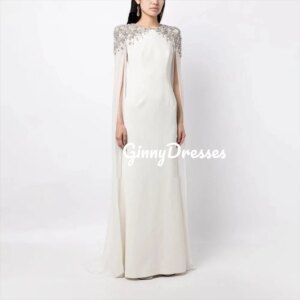 Customized Elegant And Pretty Women’S Dresses Column Scoop Neckline Floor-Length Beadings Dresses For Prom Cap Straps Luxury
