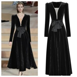 Little Daisy CustomizedSequined Ruched Celebrity A-line V-neck Bespoke Occasion Gown Midi Dresses