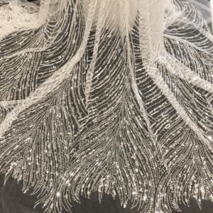Off White Luxury Beads Sequins Embroidery Wedding Dresses Evening Lace Fabric Private Custom Clothing Accessories