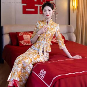 Chinese Bride Wedding Dress Xiuhe Qipao Exquisite Embroidered Dragon Phoenix Cheongsam Oriental Traditional Tang Suit Vestidos
