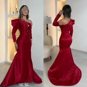 Customized Charmeuse Ruffle Mermaid One-shoulder Long Dresses Bespoke Occasion Party Elegant Simple High Quality