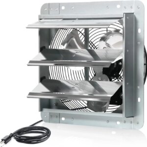 KEN BROWN 12 Inch Shutter Exhaust Fan Wall Mounted,Aluminum with 1.65 Meters Power Cord Kit,High Speed 1800CFM,