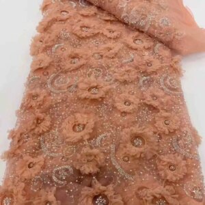 Nigerian High Quality Luxury Sequins Embroidery Lace Fabric French Handmade Tulle Beaded Lace Fabric For Women Wedding Dresses X