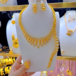 New European Dubai 24K Gold Plated Necklace, Earrings, Rings, Bracelets, Wedding Party Gifts for Lovers, Jewelry Set YY10622