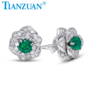 925 Sterling Silver Flower Stud Earrings 4mm Emeralds Earrings for Women Gifts Fine Wedding Party Jewelry Accessories
