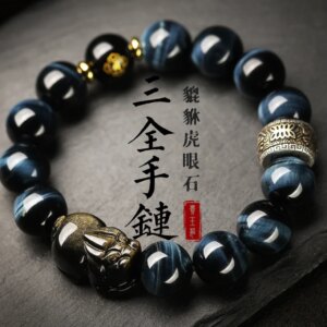 Blue Tiger Eye Bracelet Men’s High-end Gold Obsidian Brave Bracelet Collectible Lightning Pattern for Boyfriend Gifts for Elders